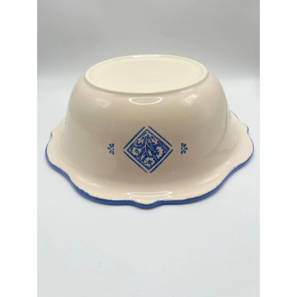 Pfaltzgraff Maison Blue Serving Bowl Scalloped Floral Stoneware Cream Blue USA